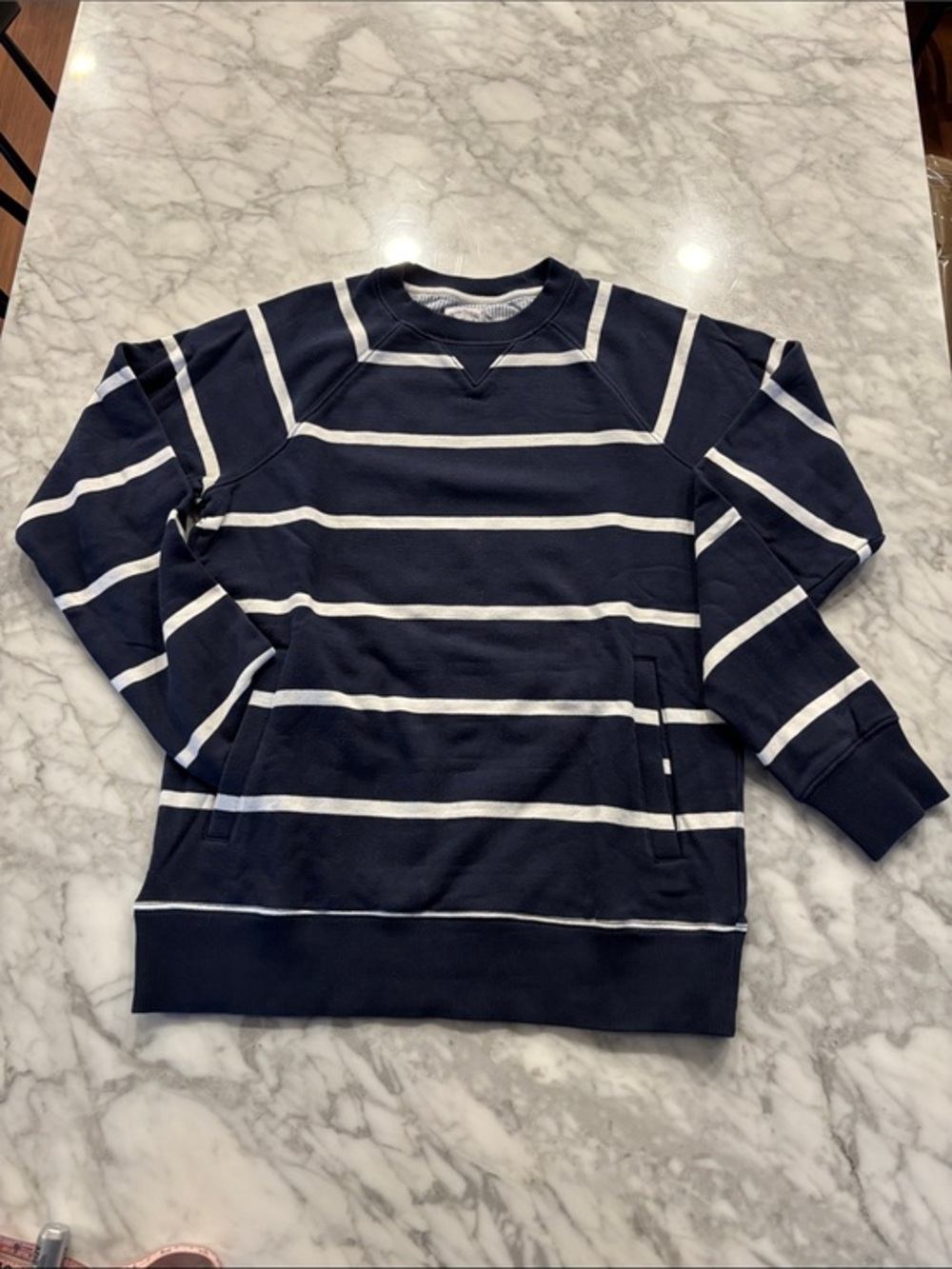 Brooks Brothers Navy and White Striped Crewneck Sweater